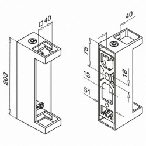 Square Side Fixing Clamp for 40mm x 40mm Tube